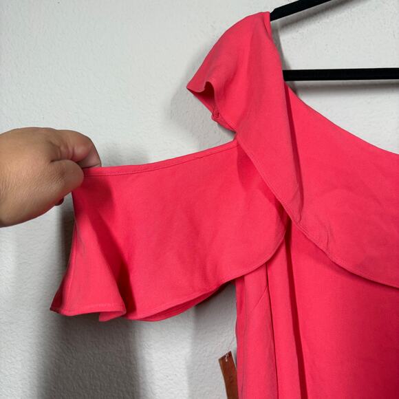 RACHEL Rachel Roy 12 Asymmetrical Ruffle Trapeze Mini Dress Pink Cold Shoulder - Picture 4 of 10